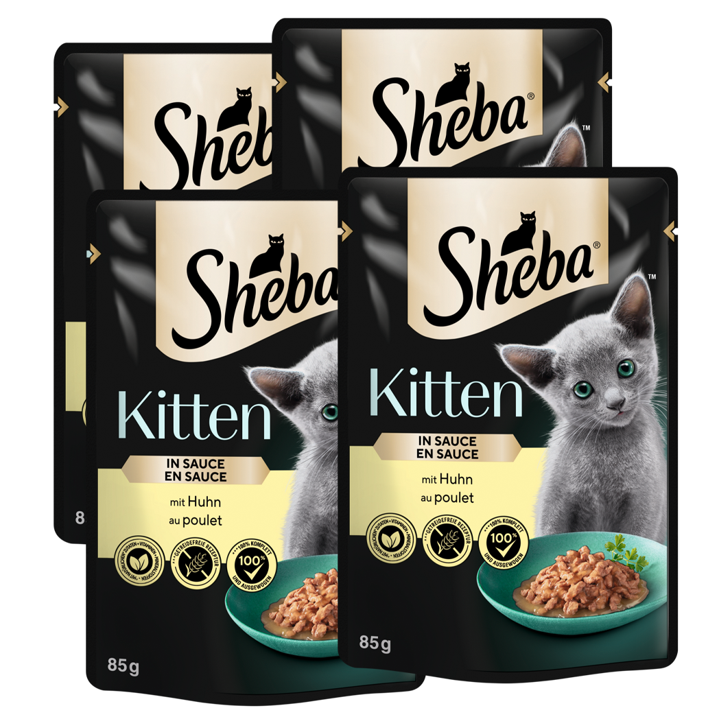 SHEBA® Portionsbeutel Kitten in Sauce mit Huhn 85g - 4er Set