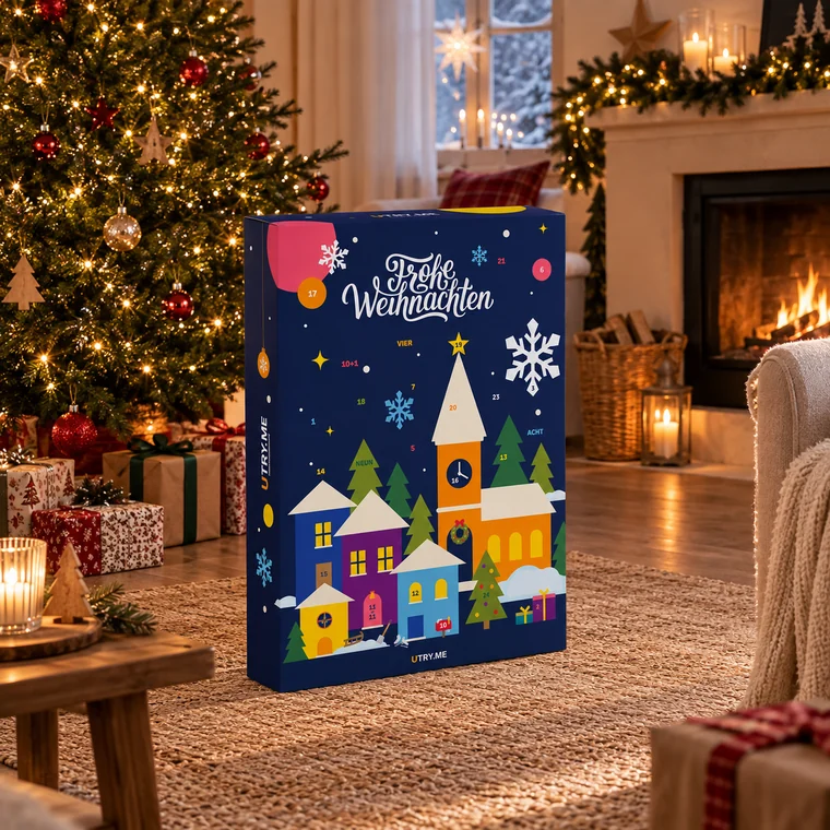 XXL-Adventskalender im weihnachtlichen Wohnzimmer