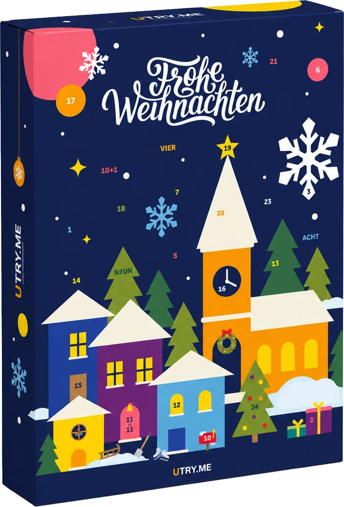 UTRY.ME XXL-Adventskalender 2026 mit winterlicher Stadt bei Nacht