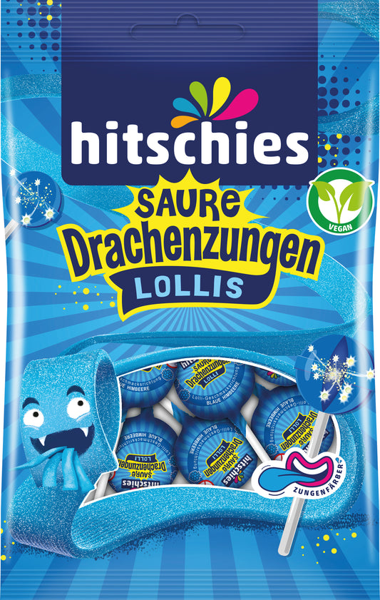 Hitschies Saure Drachenzungen Lollis blau 128g