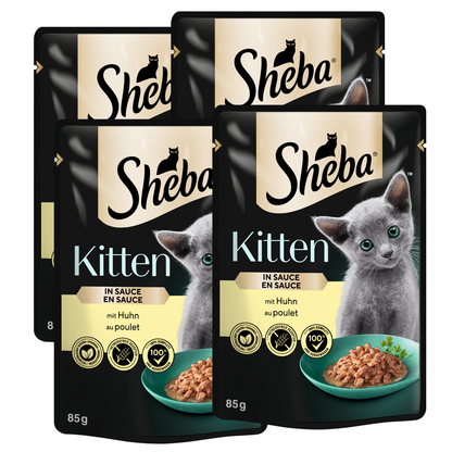 SHEBA® Portionsbeutel Kitten in Sauce mit Huhn 85g - 4er Set