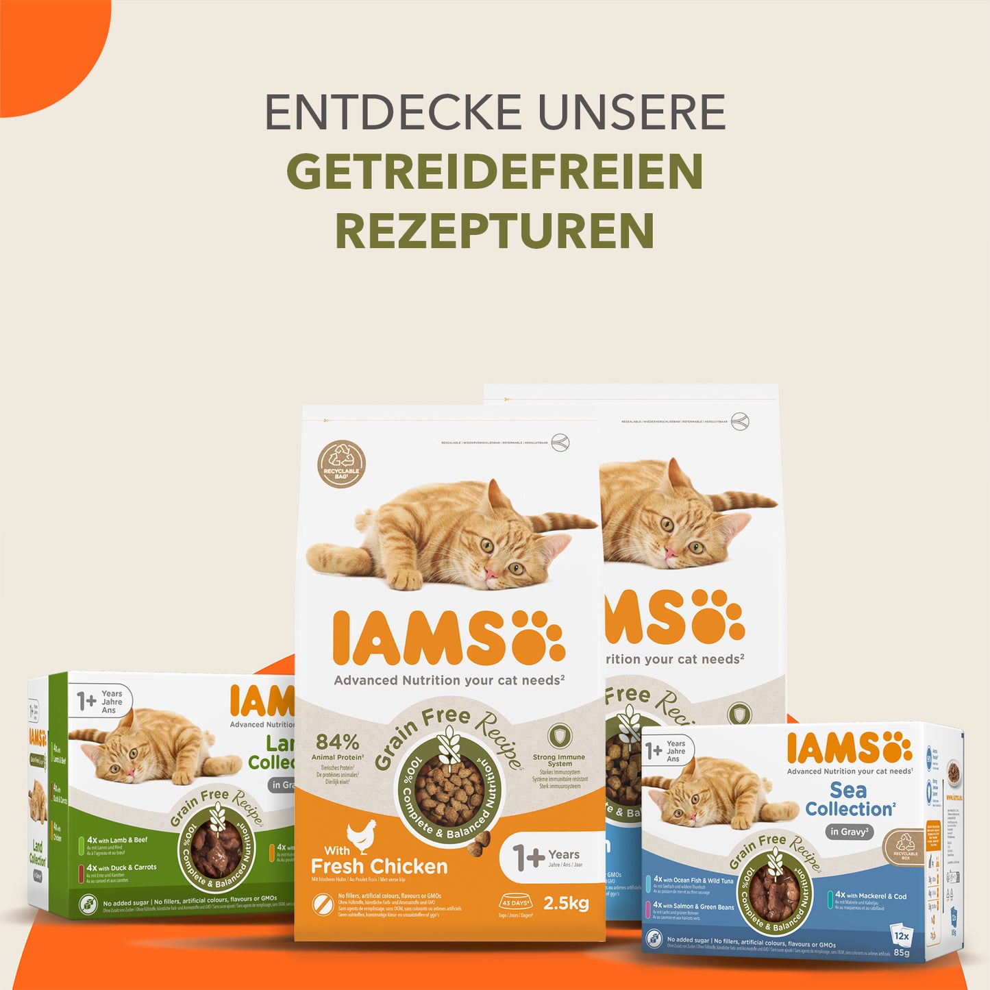 Iams Katzenfutter Trocken Getreidefrei mit Huhn für ausgewachsene Katzen, 100g