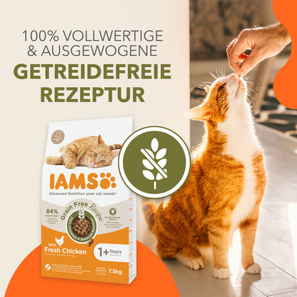 Iams Katzenfutter Trocken Getreidefrei mit Huhn für ausgewachsene Katzen, 100g