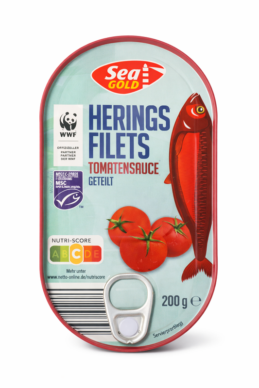 Sea Gold Herings Filets Tomatensauce geteilt