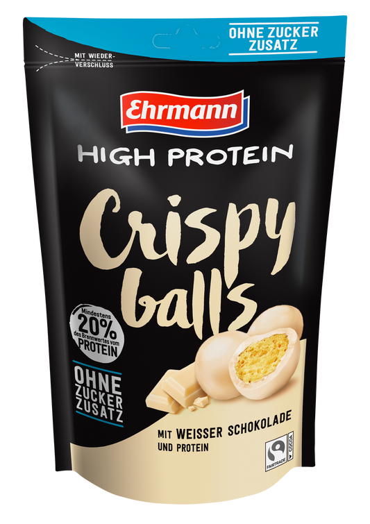 Ehrmann High Protein Crispy Balls ohne Zuckerzusatz, weiße Schokolade, 55g