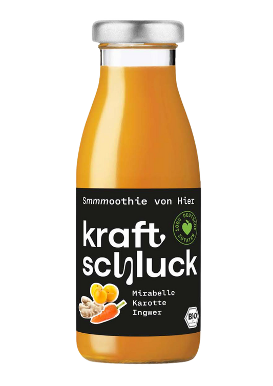 kraftschluck, gelber Smoothie, RHABARBER, KAROTTE, INGWER, bio