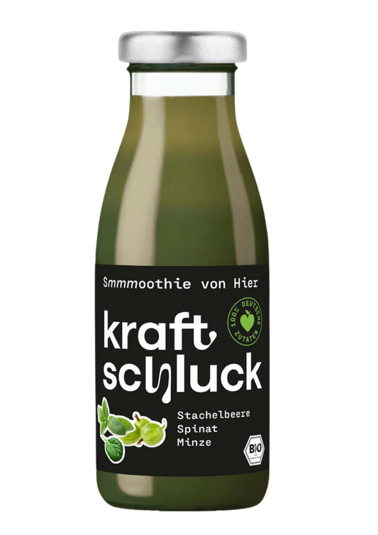 kraftschluck, grüner Smoothie, STACHELBEERE, SPINAT, MINZE, bio