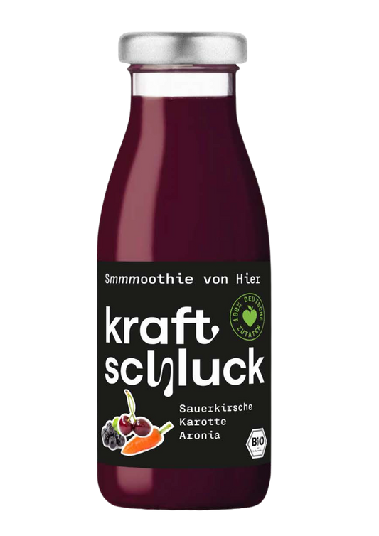 kraftschluck, lila Smoothie, SAUERKIRSCHE, KAROTTE, ARONIA, bio