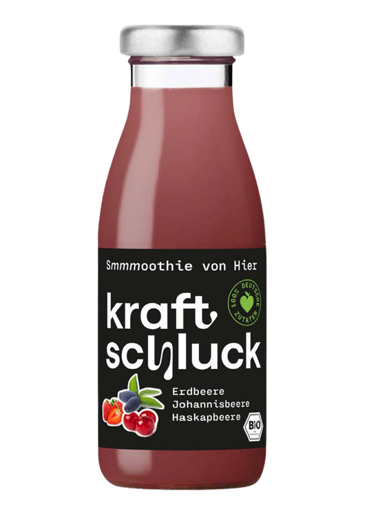kraftschluck, roter Smoothie, ERDBEERE, JOHANNIS- & HASKAPBEERE, bio